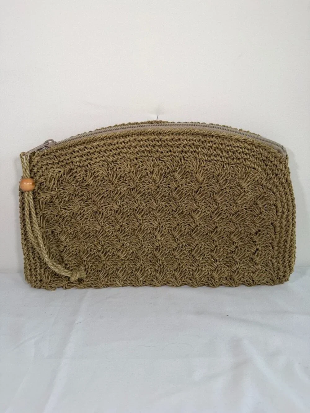 Vintage 60s Japanese Three Star Tan Raffia Woven Jute Clutch Handbag